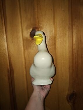 Vintage Cream Ceramic Duck Figurine with Yellow Beak